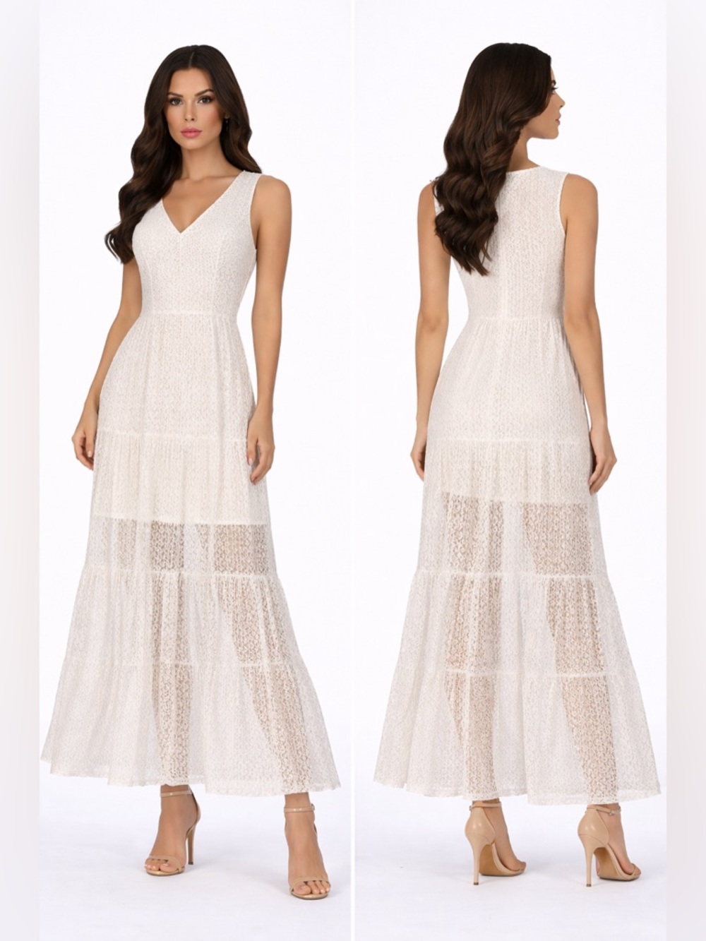 Olivaceous Ivory Lace Tiered Maxi Dress